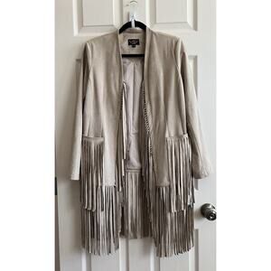 VS2 BY VAKKO Women's Faux Suede Fringe Open Cardigan Jacket Sz S Western Boho